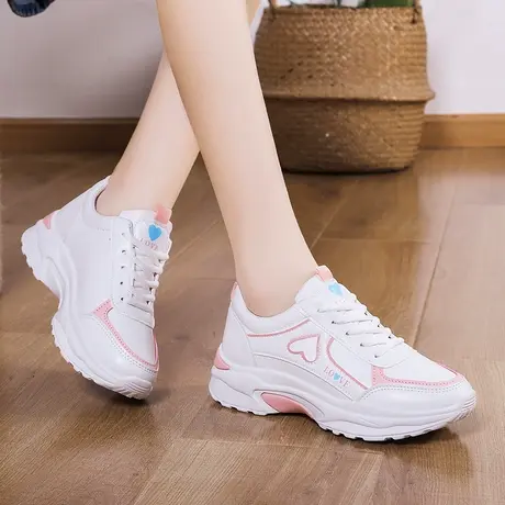 厚底老爹鞋女爆款秋季2023新款女鞋皮面小白鞋百搭学生运动休闲鞋商品大图