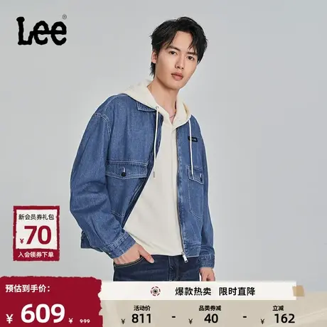 Lee舒适版中浅蓝色logo徽章翻领经典男牛仔外套潮LMT0072065PN商品大图