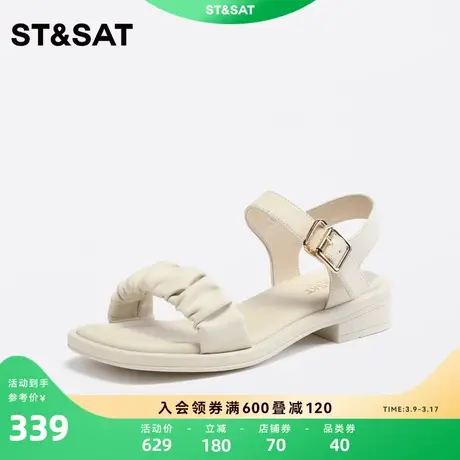 星期六一字带凉鞋女夏新露趾低跟时尚百搭舒适凉鞋SS32115034图片