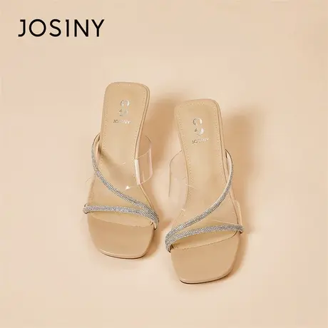 Josiny/卓诗尼凉鞋女2024新款春夏季拖鞋外穿透明气质水晶高跟鞋商品大图