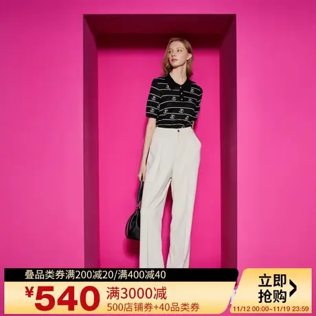 Juicy Couture橘滋2023新款无休止的音符撞色提花翻领女针织衫图片