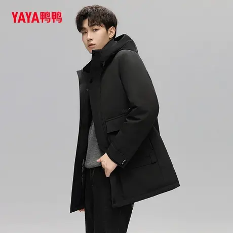 鸭鸭羽绒服男2023年新款中长款连帽青年商务休闲宽松外套C图片