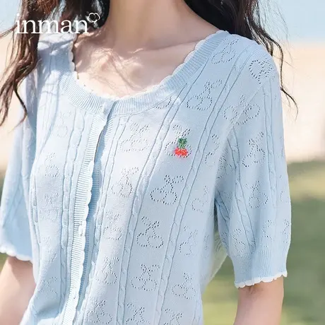 茵曼旗舰店小香风短袖针织衫女2023夏季新款圆领针织T恤半袖上衣图片