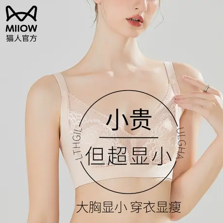 猫人兔耳蕾丝内衣女款夏季超性感薄款大胸显小无钢圈防下垂文胸罩图片