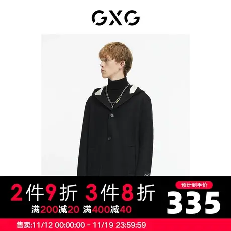 GXG男装 冬季黑色时尚潮流休闲青年款长款大衣GC126006J商品大图