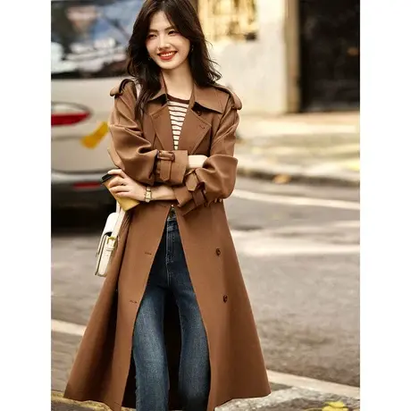 时尚气质通勤风衣2023年秋季新款女装翻领宽松职场风长款外套商品大图