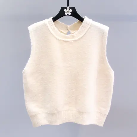 纯色圆领针织马甲女秋冬2023新款外搭设计感小众坎肩无袖毛衣背心图片