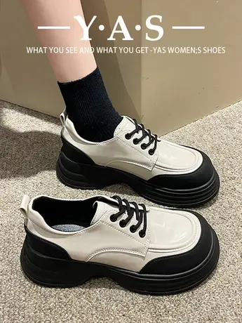 英伦风厚底粗跟单鞋女2024春新款百搭乐福鞋小个子增高小皮鞋潮图片