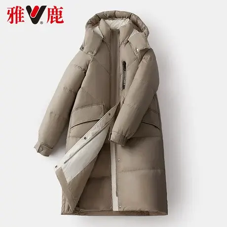 雅鹿卡其色羽绒服女中长款2022冬季新款休闲宽松保暖连帽外套高端商品大图