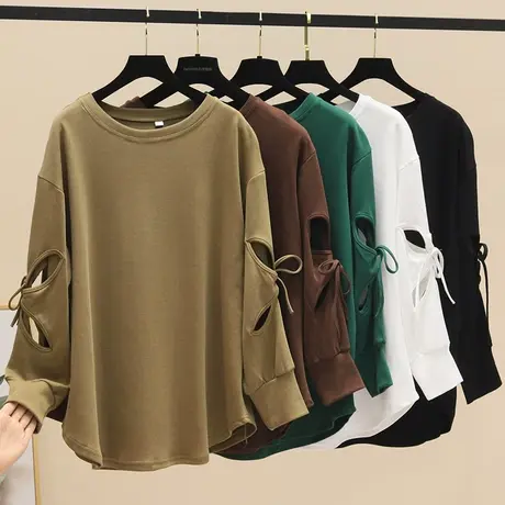 设计感小众袖子系带长袖T恤女2023秋季新款宽松显瘦休闲百搭上衣商品大图