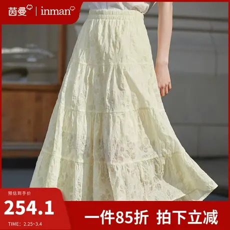 茵曼全棉半身裙女2024夏季新款松紧腰显瘦宽松气质a字伞裙中长裙图片
