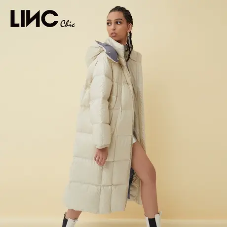 LINC金羽杰羽绒服女2023冬新款反季断码女款加厚中长款连帽面包服商品大图
