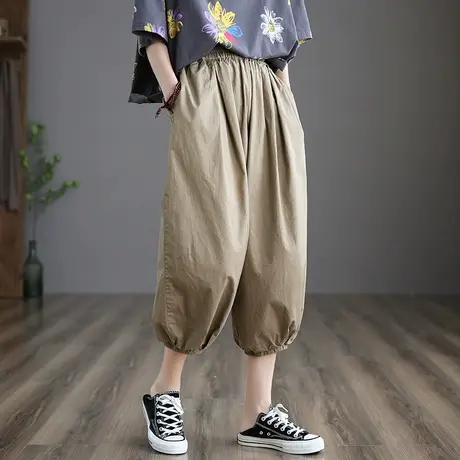 dza 薄款纯棉休闲九分裤女士2022夏新薄款显瘦哈伦裤宽松阔腿裤子图片