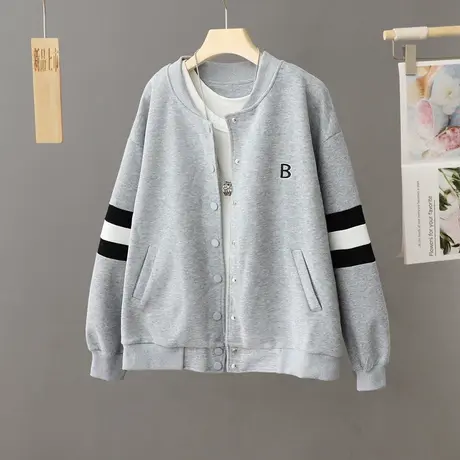 棒球服外套女春秋款宽松圆领卫衣2023新款爆款小个子百搭休闲开衫图片