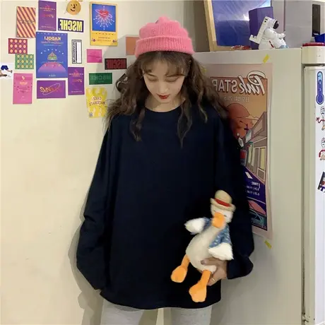 2023新款春秋冬内搭打底衫外穿早秋衣宽松纯色百搭长袖T恤女装ins商品大图