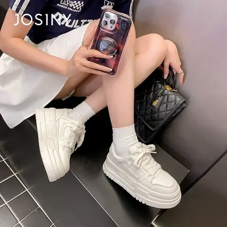 卓诗尼厚底小白鞋女款2024新款秋冬百搭白色板鞋松糕增高爆款鞋子商品大图
