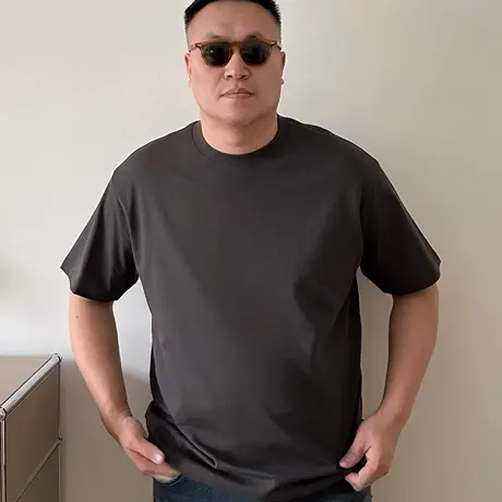 DAEVU大码男装夏季碳灰色打底舒适加肥加大圆领男士短袖t恤半袖商品大图