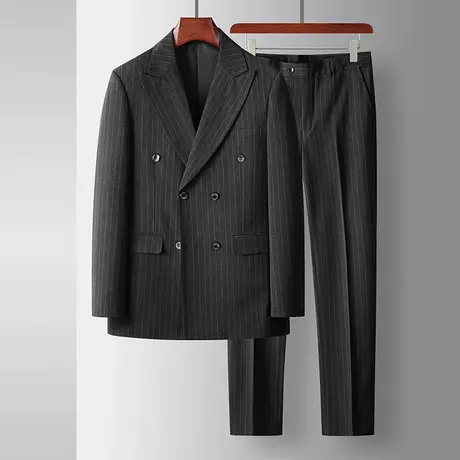 礼服西装男士两件套装双排扣西服新郎结婚晚礼服条纹英伦职业正装图片