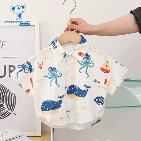 GD真维斯童装翻领衬衫夏季品男童可爱印花宽松短袖衬衫商品大图