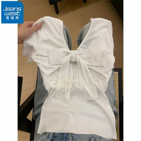 NR真维斯后背镂空修身短袖t恤女夏季新款性感纯欲带胸垫短款上衣商品大图