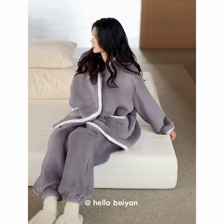 贝妍新款珊瑚绒睡衣女士冬季加厚保暖法兰绒高级感家居服大码套装商品大图