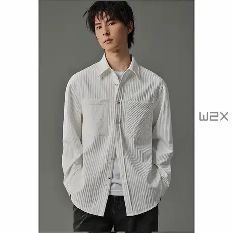 w2x2024秋季新款长袖衬衫男外套高级感痞帅工装衬衣休闲百搭寸衫图片
