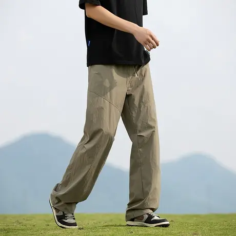 唐狮春季新款男休闲长裤宽松阔腿薄款百搭直筒裤子潮流伞兵裤图片