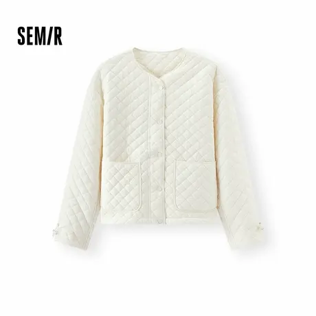 森马棉服女肌理菱格内搭宽松慵懒风2025冬季新款抽绳轻薄棉衣百搭商品大图