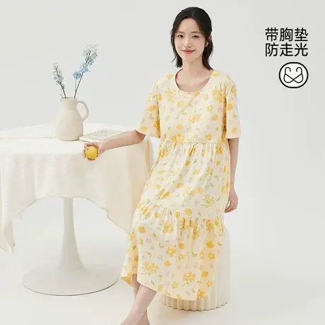 顶瓜瓜纯棉睡裙夏季女款带胸垫2024新款防凸点可外穿家居服睡衣商品大图