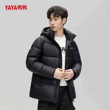 YAYA鸭鸭2025冬季新款鸭绒时尚羽绒服男亮面黑色户外防寒短款外套图片