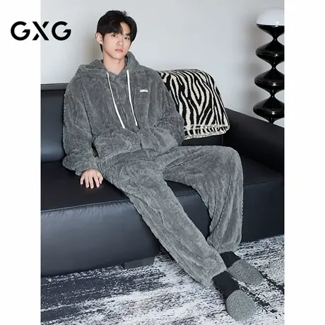 GXG男士家居服 肌理感暖绒连帽睡衣外套休闲舒适睡衣套装冬季款商品大图