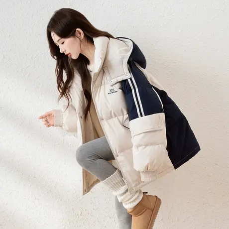 【防水】唐狮连帽加厚短款羽绒服女2024冬季新款户外撞色羽绒外套商品大图