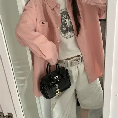 粉色衬衫女2025早秋季韩系法式长袖上衣高级感独特超好看衬衣外套图片