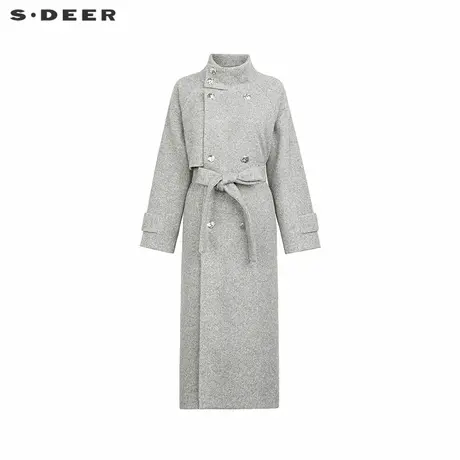 sdeer圣迪奥女装立领双排扣收腰毛呢长款大衣S244Z2509商品大图