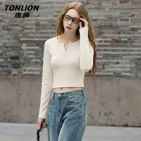 唐狮官方修身长袖t恤女2026新款春季美式辣妹打底衫内搭短上衣VC图片