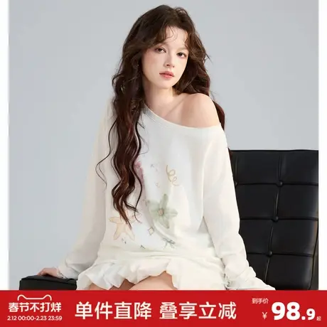 唐狮2026春装新款女长袖T恤宽松休闲圆领日常小清新上衣女甜美风图片