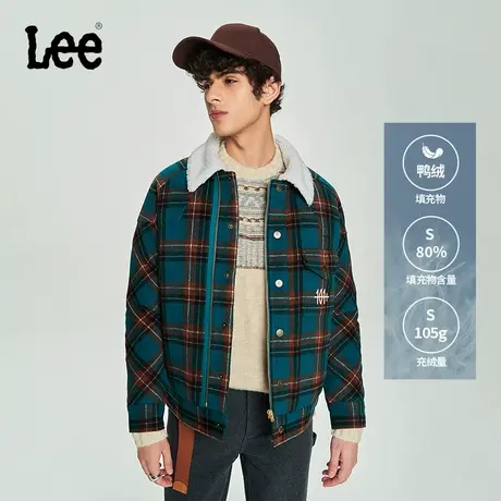 【郑业成同款】Lee商场同款23秋冬新品舒适版绿色格纹男羽绒服潮图片