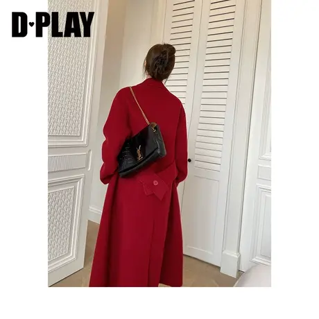DPLAY2023冬新重磅西装领红色轻奢外套气质佰搭保暖双面呢大衣商品大图