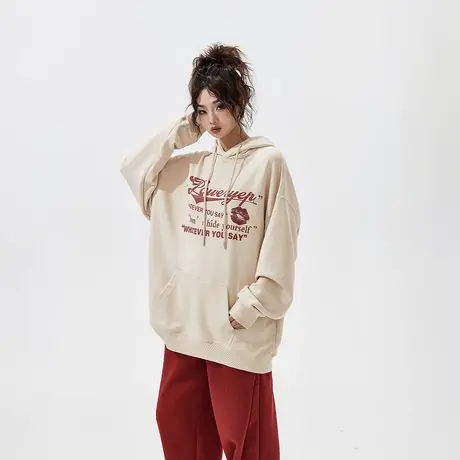 YEP美式复古连帽卫衣女秋冬2023年新款套头潮牌宽松oversize外套商品大图