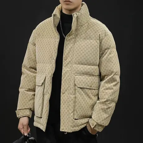 鸭绒羽绒服男冬季2023新款潮牌大码男士立领工装外套爆款防水面料图片