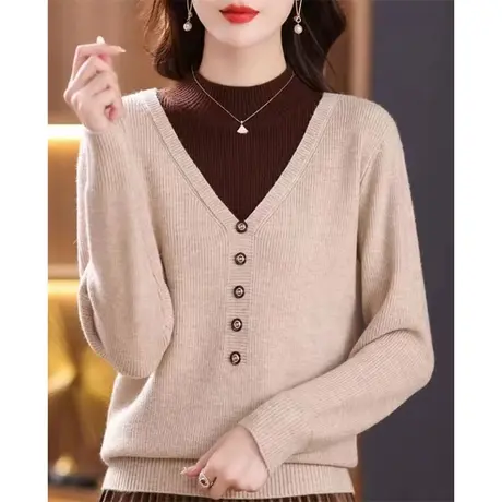 高级感假两件半高领打底衫女2023新款针织内搭上衣长袖秋冬毛衣女图片