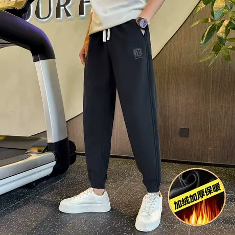 加绒卫裤男秋冬小众个性潮流贴标百搭宽松束脚休闲裤男款加厚长裤商品大图