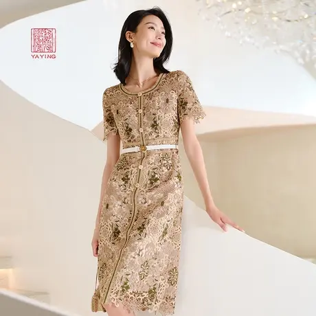 EP雅莹高端系列 优雅水溶蕾丝礼服收腰连衣裙 秋冬商场同款4641A图片