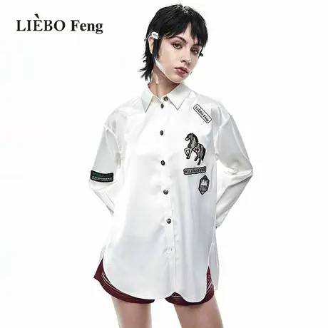 T裂帛LIEBOFeng商场同款早春新品国潮小马刺绣甜酷绸缎感白衬衫商品大图