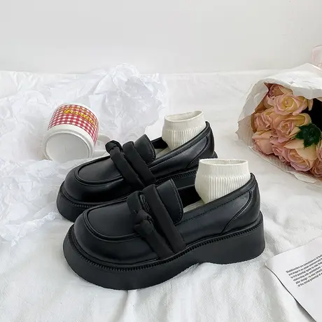 厚底松糕小皮鞋女英伦风2023夏季小众玛丽珍日系jk一脚蹬乐福单鞋图片