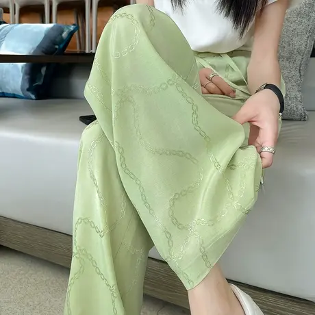 醋酸提花窄版阔腿裤女春夏2024新款高腰垂感冰丝宽松直筒拖地裤子商品大图