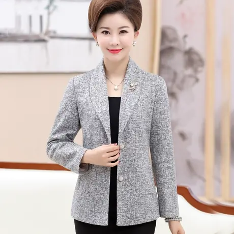 妈妈春装上衣外套中年女春秋时尚洋气小西装中老年衣服短款薄西服商品大图