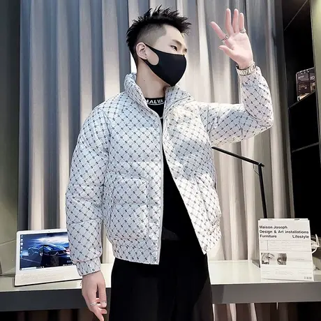 棉服冬季2023新款个性短款字母满印棉袄冬装潮牌爆款加厚修身棉衣图片