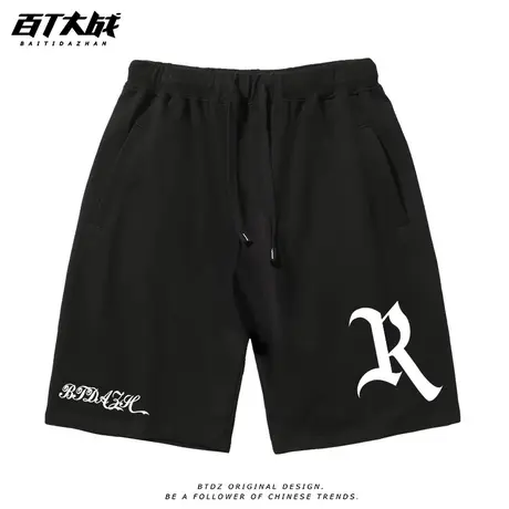 五六分短裤男士美式阔腿罗马字母港潮欧美休闲裤子运动篮球中裤夏商品大图