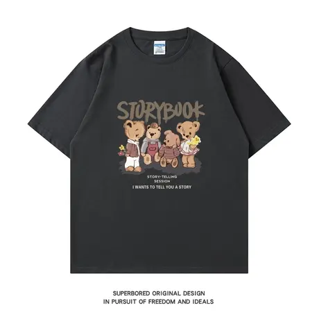 复古卡通印花纯棉短袖t恤夏季情侣oversized休闲学生圆领半袖t恤商品大图